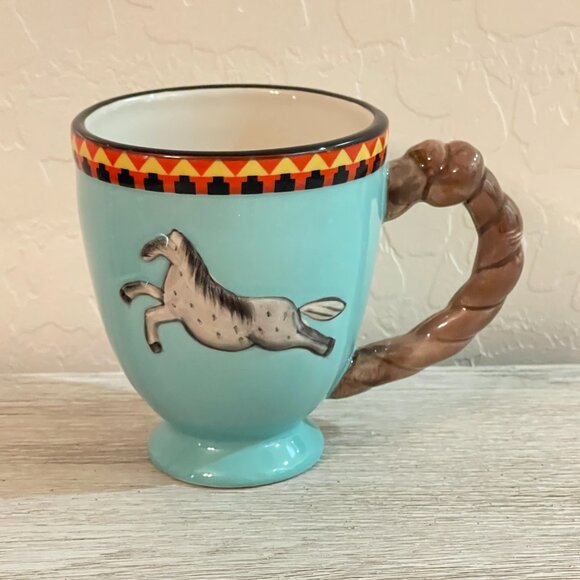 Cracker Barrel Other - Cracker Barrel Mug Cup Blue Horse Pony Rope Handle Western Southwest Stoneware